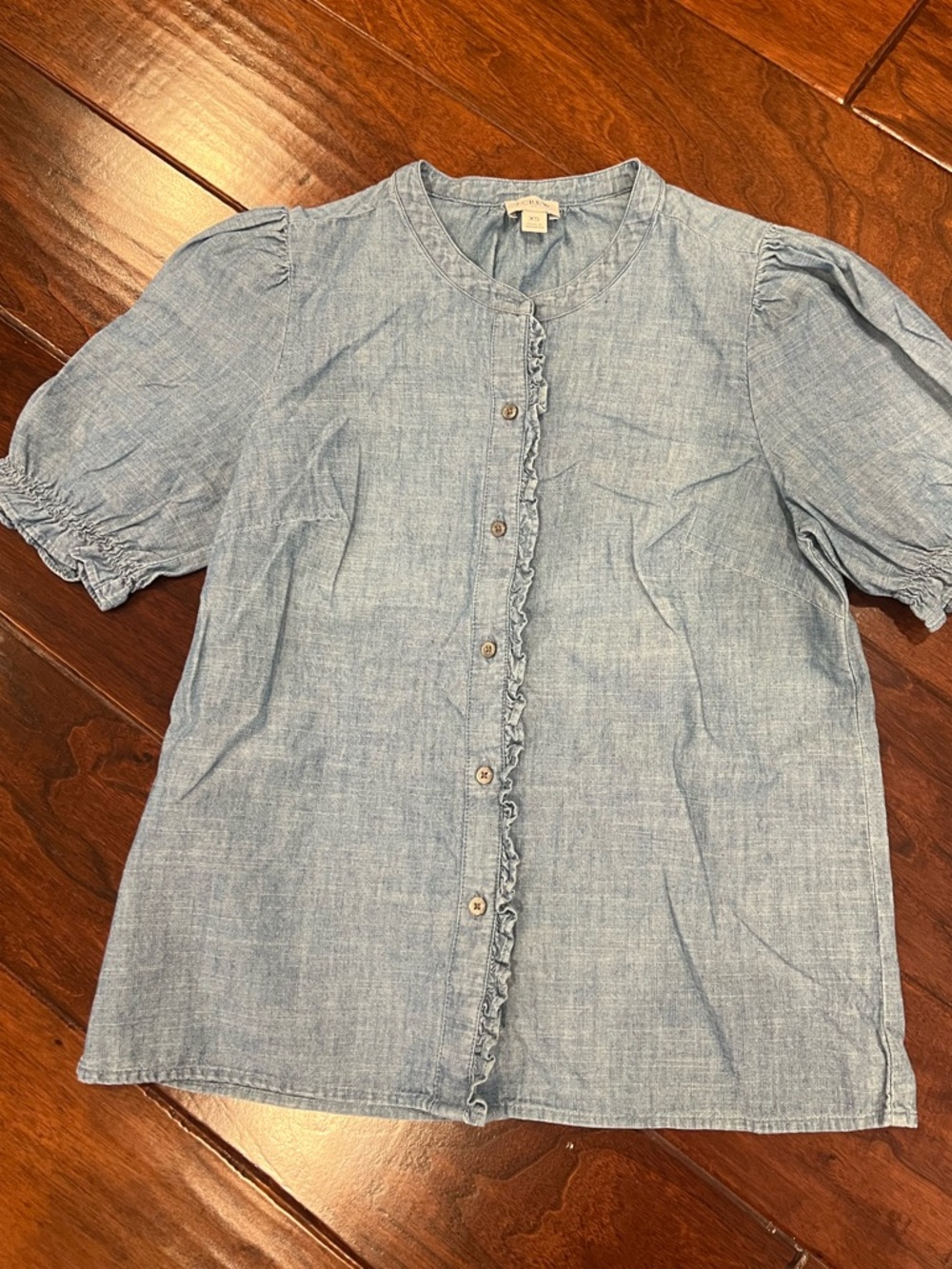 J. Crew Light Blue Chambray Ruffle Top
